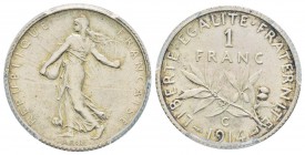 France, Troisième République 1870-1940    
1 Franc Semeuse, Castelsarrasin, 1914 C, AG 5 g.                
Ref : G.467.               
Conservatio...