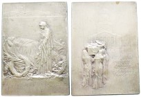 Plaque en bronze argenté par Roty, Paris, 1898, "Funérailles de Sadi Carnot", AE 141 g. 80 x 55 mm, poinçon BRONZE Corne d'abondance.
Avers : DANS LE...