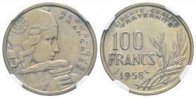 France, Quatrième République 1946-1958              
100 Francs Cochet, Chouette, Paris, 1958, Cu-Al 6 g.           
Ref : G.897    
Conservation :...