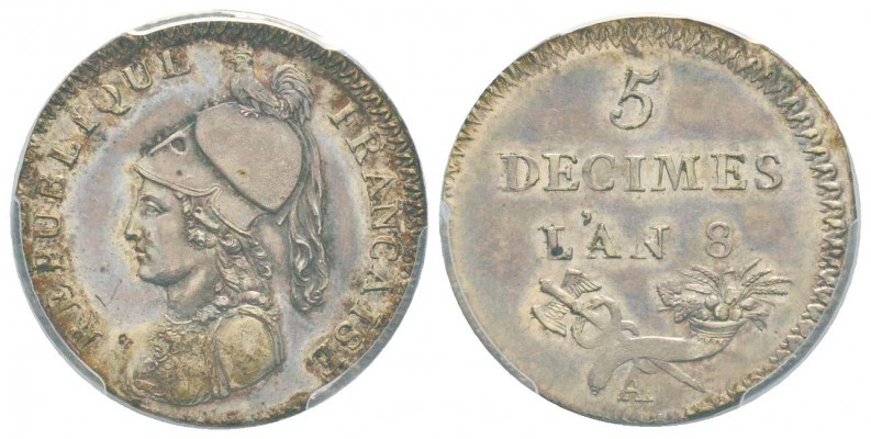 Convention, Essai de 5 décimes de Lorthior, Paris, 1799 (AN 8-A), AG  3.2 g. 
R...