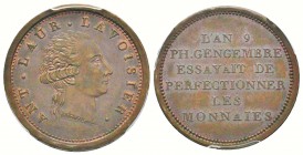 Consulat,  Module de 2 Francs de Lavoisier par Gengembre, Paris, 1800 (AN 9), AE 9.1 g. 
Ref : Maz. 617 var LE
Conservation : PCGS SP62 BN