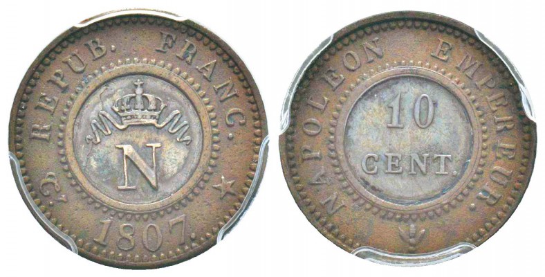 Premier Empire, Essai bimétallique de 10 centimes, Paris, 1807,  Zinc 2 g. 
Ref...
