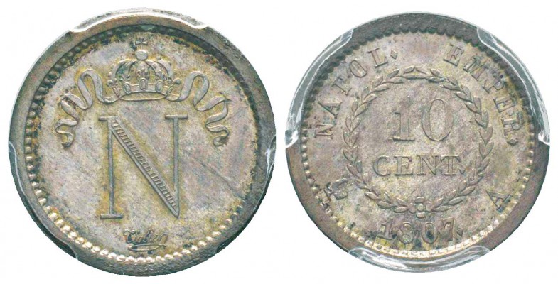 Premier Empire, Essai argent de 10 centimes, Paris, 1807, AG 1.8 g. 
Ref : Maz....