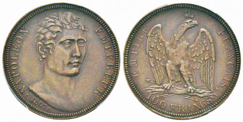 Premier Empire, Essai du 100 Francs 1807 Vassallo, Gênes, 1807, AE  16.83 g. 
R...