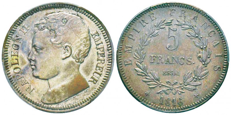 Napoléon II, Essai de 5 Francs, Paris, 1816, bronze argenté 22.7 g. 
Ref : G.59...