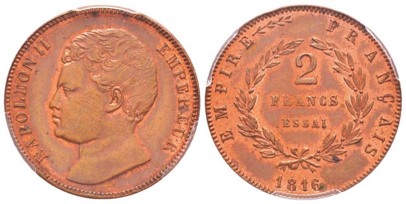 Napoléon II, Essai de 2 Francs, Paris, 1816, AE 8.3 g. 
Ref :  Maz. 638a (R1) V...