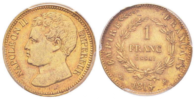 Napoléon II, Essai de 1 Franc, Paris, 1816, bronze doré 8.3 g. 
Ref : G.448 var...