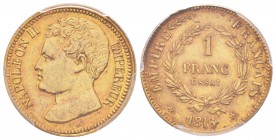 Napoléon II, Essai de 1 Franc, Paris, 1816, bronze doré 8.3 g. 
Ref : G.448 var(1989), Maz. 639 variante dorée
Conservation : PCGS SP62 GILT. Rariss...