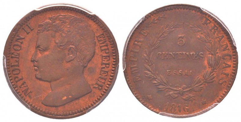 Napoléon II, Essai de 3 centimes en bronze , Paris, 1816, AE 6.4 g. 
Ref : G.11...