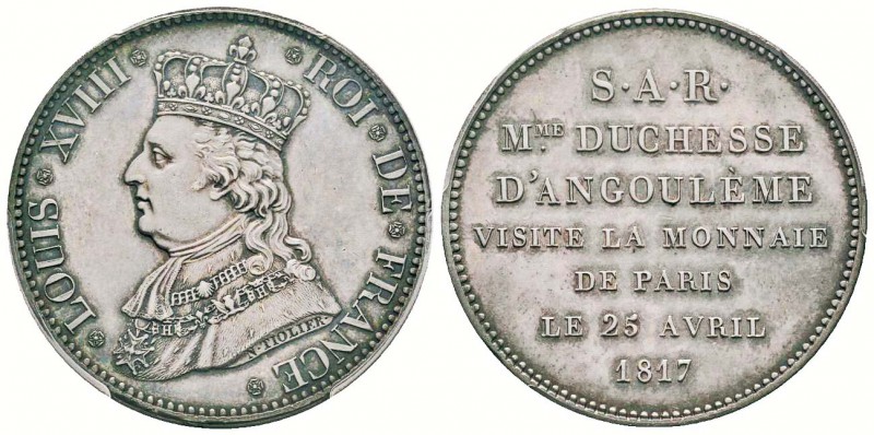 Module de 5 Francs 1817, visite de la duchesse d'Angoulême à la Monnaie de Paris...
