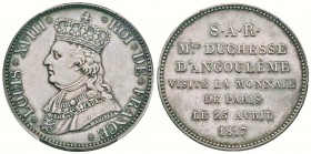 Module de 5 Francs 1817, visite de la duchesse d'Angoulême à la Monnaie de Paris, Paris, 1817,  AG 25.05 g. 
Ref : G.615b (1989), Maz. 789a (R2)
Con...