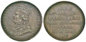 Module de 5 Francs 1817, visite de la duchesse d'Angoulême à la Monnaie de Paris ,Paris, 1817,  AE 22.8 g. 
Ref : G.615d (1989), Maz. 789c (R1)
Cons...