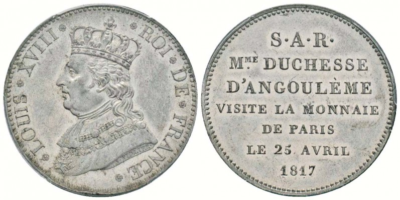 Louis XVIII, Module de 5 Francs visite de la duchesse d'Angoulême à la Monnaie d...