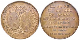 Monnaie de visite, module de 5 Francs, pour le duc et la duchesse de Berry à la Monnaie de Paris, Paris, 1817,  AE, 21.93 g. 
Ref : G.617b (1989), Ma...