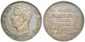 Charles X, Module de 5 Francs, visite de la Monnaie de Lille, par Tiolier, Paris, 8 septembre 1827, AG 24.94 g. 
Ref : G.646b (1989), Maz.903 (R2)
C...