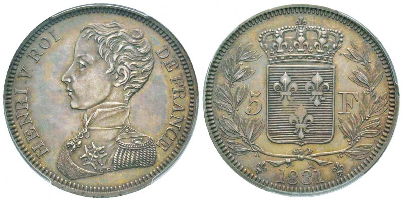 Henri V, Epreuve en argent du 5 Francs, Paris, 1831, AG 24.67 g. 
Ref : G.651 (...