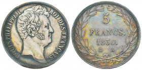 Louis Philippe I, Epreuve en argent du 5 Francs hors concours de Galle, Paris, 1830, AG 24.96 g. 
Ref : G.665b(1989), Maz. 1108a (R3)
Conservation :...