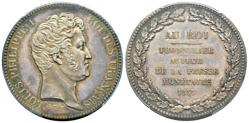 Louis Philippe I, Epreuve en argent du 5 Francs par Thonnelier frappe médaille, ...