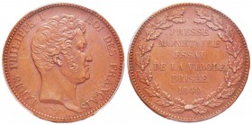 Louis Philippe I, Essai au module de 5 Francs, par Thonnelier, Paris, 1840, AE 22.91 g. 
Ref :  Maz.1155 variante en bronze
Conservation : PCGS SP58...