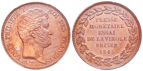 Louis Philippe I, Essai de 5 Francs par Thonnelier, Paris, 1845, AE 21.44 g. 
Ref : Maz.1157 
Conservation : PCGS SP63 BN