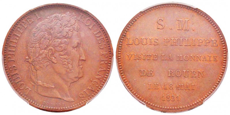 Louis Philippe I, Essai au module de 5 Francs, visite de la Monnaie de Rouen, Ro...
