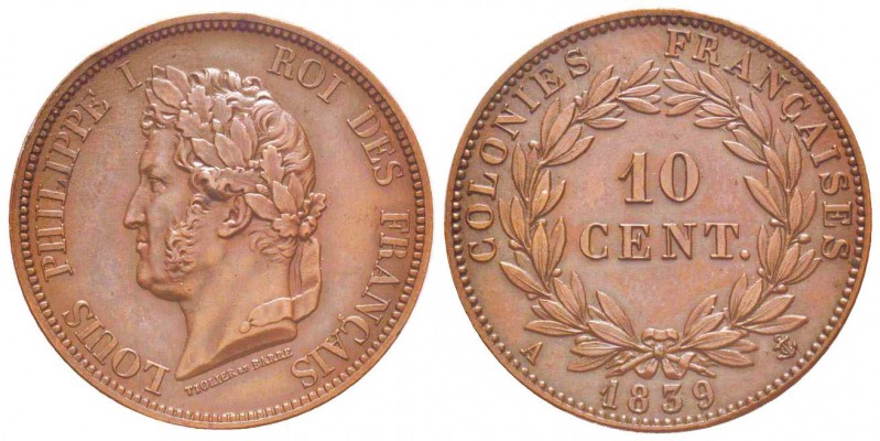 Louis Philippe I, Colonies Françaises, 10 centimes Francs de Thonnelier frappe m...