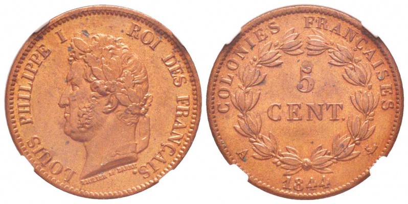 Louis Philippe I, Colonies Françaises, 5 centimes Francs de Thonnelier frappe mé...