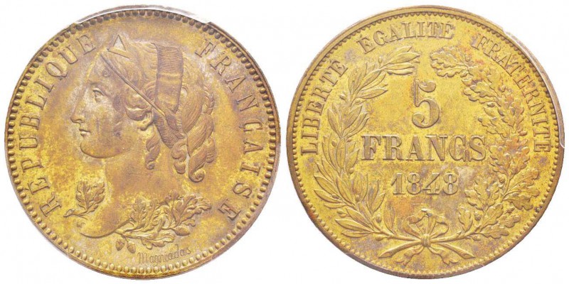 IIème République, Essai de 5 Francs par Magniadas, Paris, 1848, cuivre 28.55 g. ...
