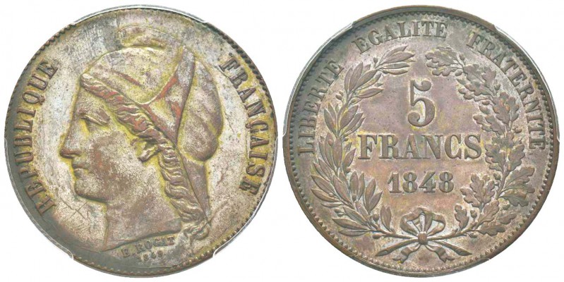 IIème République, Essai de 5 Francs par Rogat, Paris, 1849, bronze argenté 23.86...
