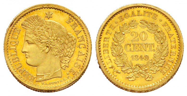 IIème République, Essai Piéfort de 20 centimes par Oudiné Paris, 1849, AU 6.75 g...