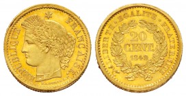 IIème République, Essai Piéfort de 20 centimes par Oudiné Paris, 1849, AU 6.75 g. 
Ref : G.303 (1989), Maz.1229 (R3)
Conservation : Proof
Ex. colle...