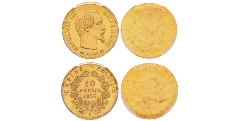 Second Empire, Napoléon III, paire d'Essais Unifaces en bronze doré des Avers et...