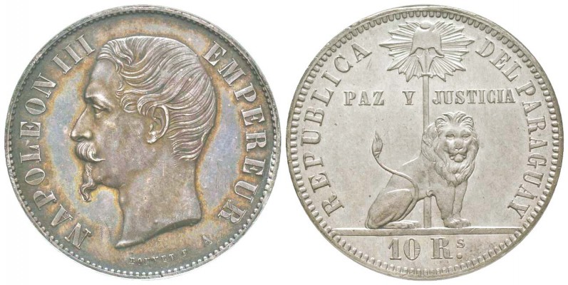 Second Empire, Napoléon III, Essai de 5 Francs / 10 réaux (reales) du Paraguay, ...