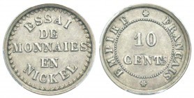 Second Empire, Napoléon III, Essai de 10 centimes, Paris, ND, Tranche lisse, Nickel 4.5 g.
Ref : G.252, Maz. 1741 (R2)
Conservation : PCGS SP55. Rar...