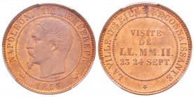 Second Empire, Napoléon III, Essai de 10 centimes, 1853 AE 10 g. 
Ref : G.249c, Maz.1751b
Conservation : PCGS MS63 RB