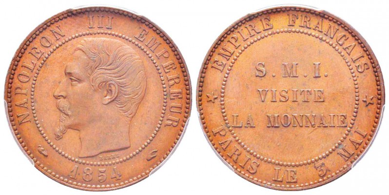 Second Empire, Napoléon III, Essai de 10 centimes,  1854 AE 10 g. 
Ref : G.250c...