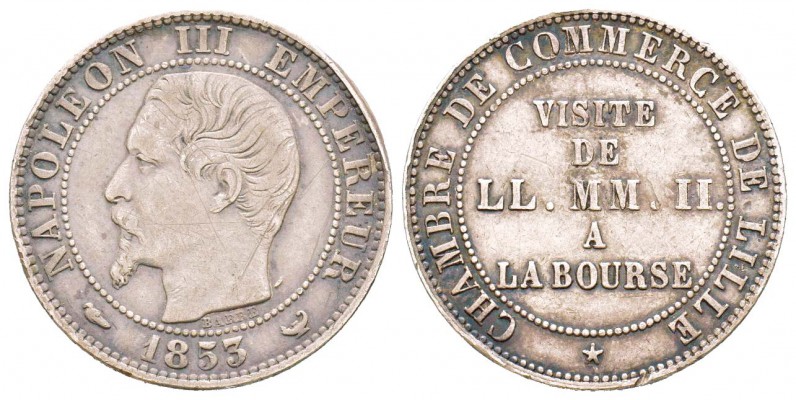 Second Empire, Napoléon III, Essai de 5 centimes, 1853, AG 5.92 g. 
Ref : G.153...