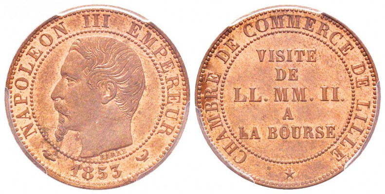 Second Empire, Napoléon III, Essai de 5 centimes, 1853, AE 5 g. 
Ref : G.153c, ...