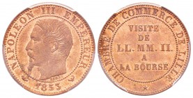 Second Empire, Napoléon III, Essai de 5 centimes, 1853, AE 5 g. 
Ref : G.153c, Maz.1752b
Conservation : PCGS MS63 RB
