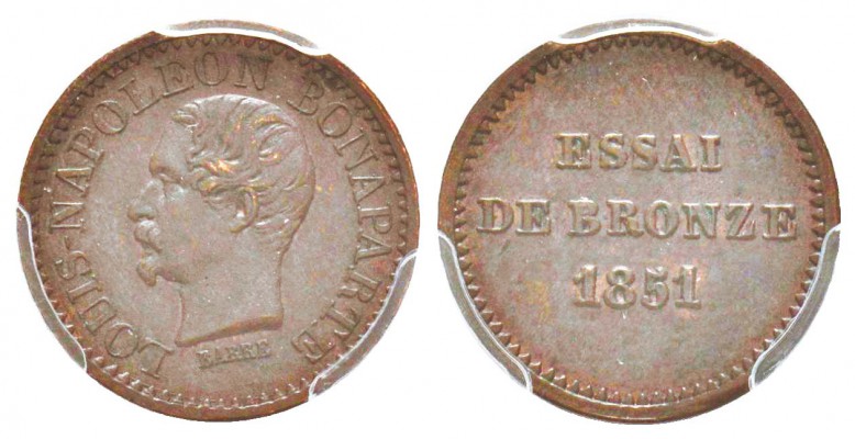 Second Empire, Napoléon III, Essai de 1 centime, tranche lisse, Paris, 1851, AE ...