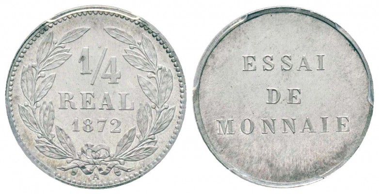 IIIème République, Essai du 1/4 de réal, Paris, 1872, Al 0.98 g. 
Ref : Maz.223...