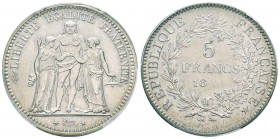 IIIème République, Epreuve en nickel du 5 Francs type « Hercule », Paris, 18--, Ni 20 g. 
Ref : Taill.132.1, Maz.2612 (R2)
Conservation : PCGS SP65....