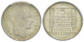 IIIème République, Essai de 5 Francs Bazor, 1929, AG 5.98 g. 
Ref :  Taill. 140.1
Conservation : PCGS SP64
Quantité: Quelques exemplaires ( peut-êt...