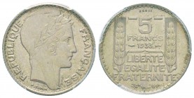IIIème République, Essai de 5 Francs Turin, Paris, 1933, Cupro-Nickel, 6 g. 
Ref :  Taill.140.12 , Maz.2570 (R2)
Conservation : PCGS SP64. En exergu...