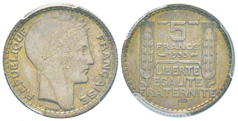 IIIe République, Essai de 5 Francs Turin, Paris, 1933, AG 6 g. 
Ref :  Taill.14...
