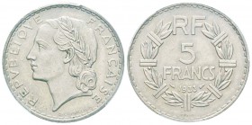 IIIème République, Essai de 5 Francs Lavrillier, 1933, Ni 11.8 g. 
Ref :  Taill.137.8, Maz.2563 (R1)
Conservation : PCGS SP65