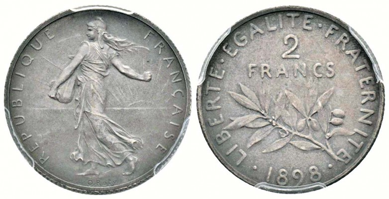 IIIème République, 2 Francs Semeuse Flan Mat, Paris, 1898, AG 10 g. 
Ref : G.53...