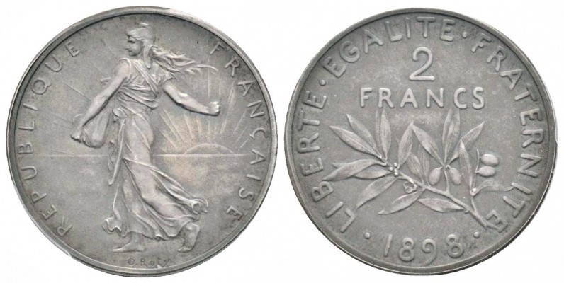 IIIème République, Piéfort de 2 Francs Semeuse Flan Mat, Paris, 1898, AG 18 g. 8...