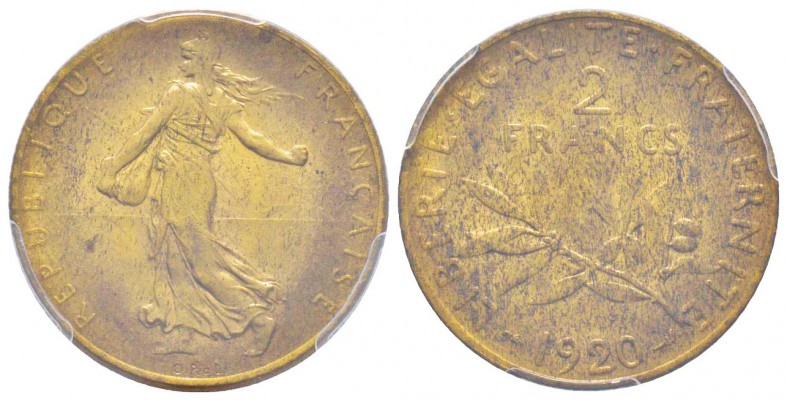 IIIème République, Epreuve en bronze-aluminium du 2 Francs Semeuse, Paris, 1920,...