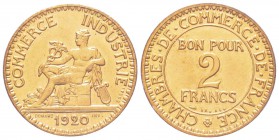 IIIème République, Piéfort de 2 Francs Chambres de Commerce, Paris, 1920, AE-Al 16 g. 
Ref : Taill.112.P1, Maz.2575 (R2)
Conservation : PCGS SP65